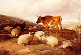 Thomas Sidney Cooper Rams And A Bull In A Highland Landscape painting